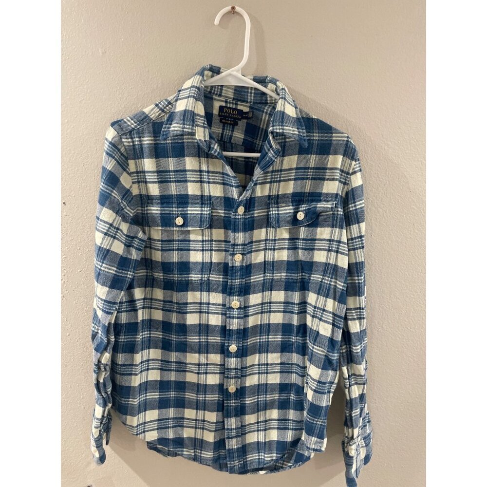 POLO RALPH LAUREN SHIRT LONG SLEEVE COTTON PLAID FANNEL RELAXED FIT SIZE M